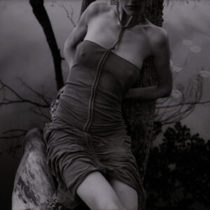 saskia sitting on a tree, thompson pond, upstate new york