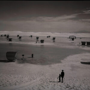 saskia and luna walking in white sands, new mexico, usa
