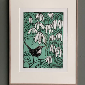 de winterkoning bij de sneeuwklokjes